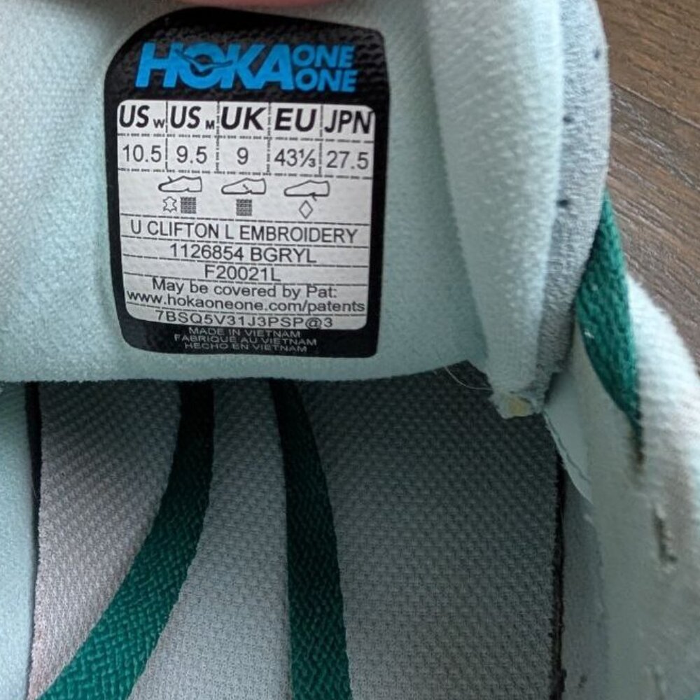 Hoka One One U Clifton L Embroidery Sneaker Shoes, Size Men 9.5 / Women 10,5 US - Picture 8 of 14